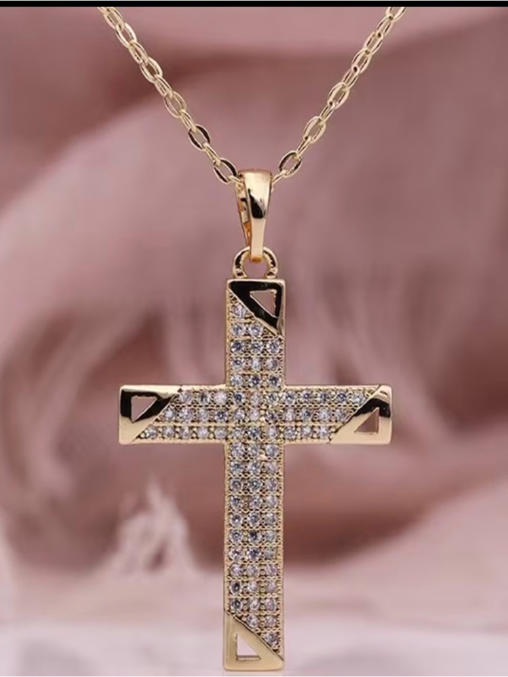 Gold Crystal Cross Pendant Necklace - Women Jewelry